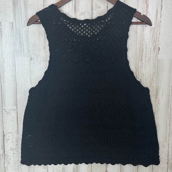 Gap 100 Cotton Crochet Tank Top XL Black Cropped Boho Festival Cottagecore EUC - Picture 2 of 8